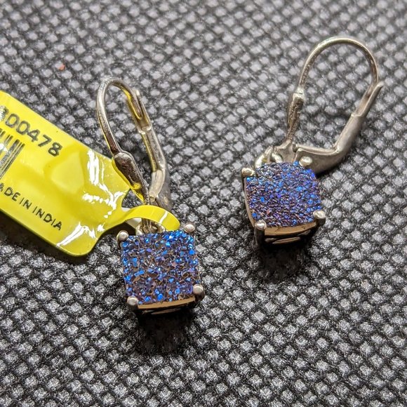 Druzy Quartz Cabochon Earrings NWT - Picture 2 of 3